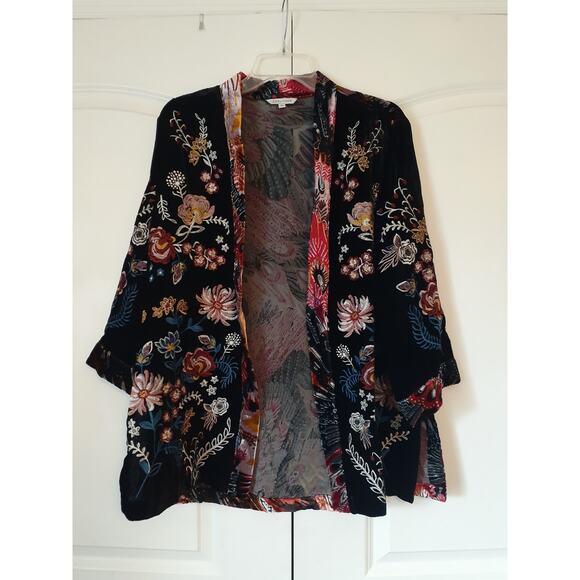 John Mark Enchanted Evening Embroidered Floral Velour Open Front Cardigan M NEW - Picture 1 of 4
